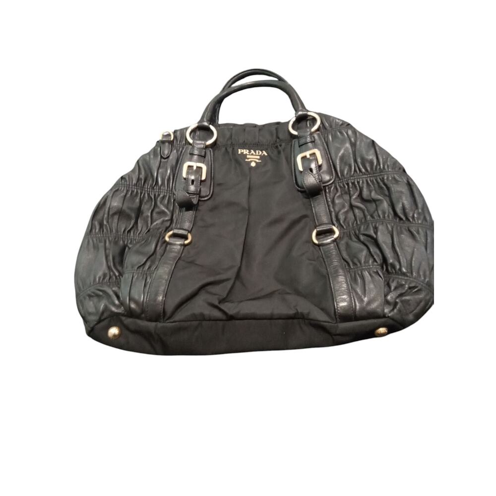 Prada Bn1793 Gathered Tote Bag Shoulder 2Way Crossbody Leather Nylon Black